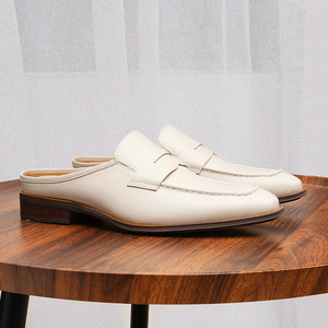 2026 Fashionable lightweight outdoor Four Seasons Half Loafer Plus Size Lazy Leather Shoes Without <b>Heel</b> One-legged <b>Men</b> Slippers - Product Image 2