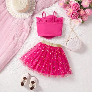 <span class=keywords><strong>Nouvel</strong></span> ensemble de vêtements pour filles, été, mignon, enfants, 3D, <span class=keywords><strong>grande</strong></span> fleur, veste, étoiles scintillantes, jupe superposée en maille, vente en gros - Product Image 2