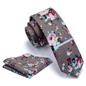 Großhandel Herren Baumwolle gedruckt Blumen Skinny Neck Krawatten 6cm Krawatte mit Pocket Square Hanky Tie Clip Set - Product Image 6