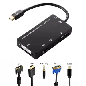 Adaptor Audio Mini DP Ke HDMI VGA/Audio/HDMI/DVI 4 Dalam 1 Mini DP Ke HDMI DVI VGA