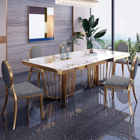 Table de salle à manger moderne de luxe en acier inoxydable ensemble avec pieds en bois et dessus en marbre meubles de maison
