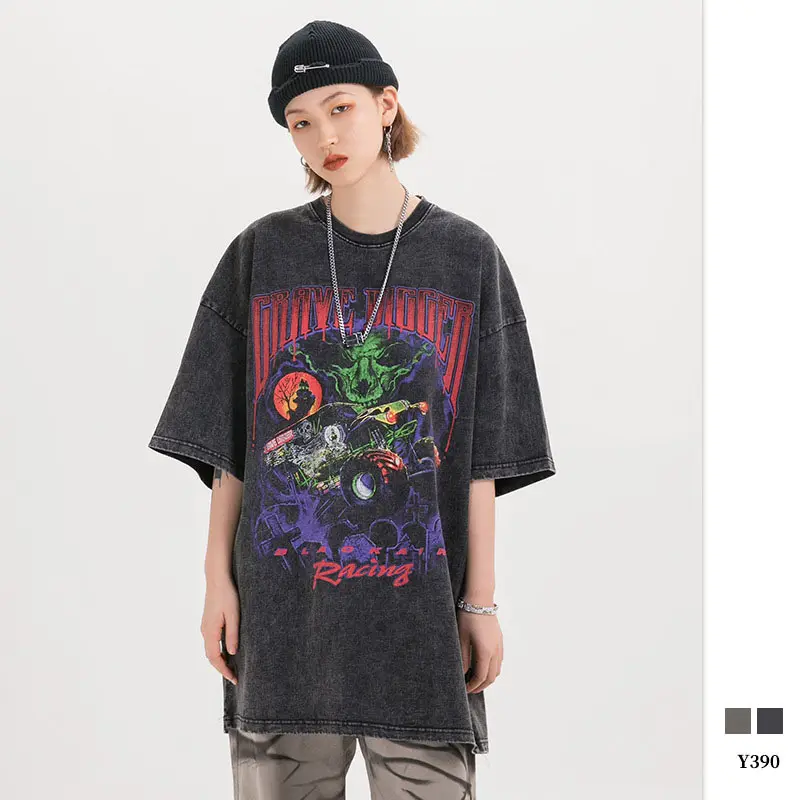Bekleidungs hersteller Custom Digital Print Grafik Anime Acid Wash Übergroßes T-Shirt für Männer