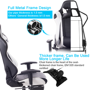 Cadeira Giratória Estilo Racing Branca e Preta VANBOW, Assento de Jogo em Couro Sintético com Massagem Reclinável e Rodas - Product Image 4