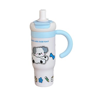 Outdoor Travel Car Mug With Cartoon Print Insulated Handle Straw Lid <b>Thermos</b> - Product Image 1