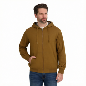 Solid Color Men's Zipper <b>Hoodies</b> Loose Fit Pullover Casual Autumn Winter OEM Custom Men's Full <b>Zip</b> <b>Up</b> Hoodie In Low MOQ - Product Image 1