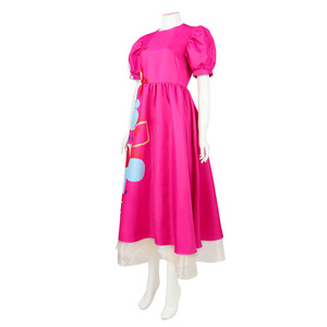 Vestido Midi Rosa Intenso con Mangas Abullonadas para Mujer, Vestido Largo con Estampado Abstracto Colorido, <span class=keywords><strong>Disfraz</strong></span> Elegante para Halloween, Carnaval, Fiesta de Disfraces - Product Image 2