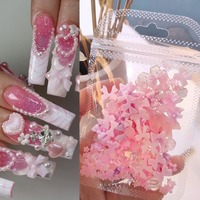 100 Pièces Breloques 3D en Acrylique pour Ongles, Styles Mixtes, Fleurs Roses, Ours, Sucettes, Cœurs, Kit de Décoration DIY en provenance de Chine