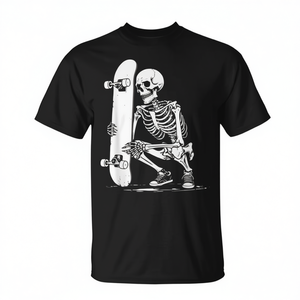 Camiseta con estampado de esqueleto de skater, camiseta negra con gráfico, ropa informal para hombre - Product Image 2