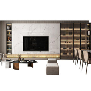 TV nền tường hiện đại tối giản phòng khách trang trí tủ TV đứng tủ gỗ đá cẩm thạch - Product Image 2