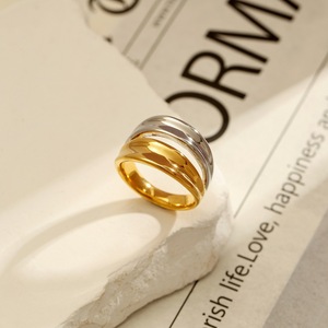 Stainless Steel <b>Ring</b> 18k Gold Plated Two Tone Titanium Steel Wedding Band Unisex Fashion Jewelry YR23 - Product Image 3