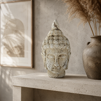 Statue de tête de Bouddha en magnésie (MGO) 31 cm (12 pouces) – Décoration de jardin vintage pour extérieur et intérieur – Prix usine – Vente en gros personnalisée