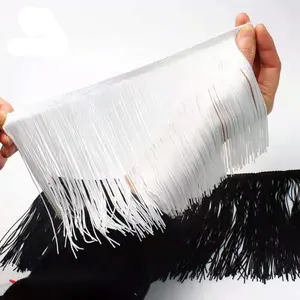 Garment accessories Custom make fringe lace Silk quality 15CM polyester long fringe lace BLACK/WHITE AND DTM color fringe