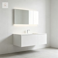 Meuble-lavabo double classique sur mesure XINGRUO pour suite principale de villa, finition bois foncé, pour projets hôteliers
