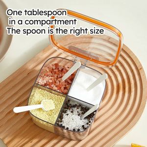 4 Compartment Plastic Clear Sealed Condiment Jars Kitchen Spice Seasoning <b>Box</b> with Lid and Spoon for Sugar Salt Pepper Powder - Product Image 5
