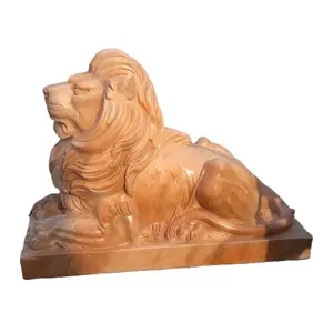 動物像磨かれたインドの赤い天然石大理石のライオン像
