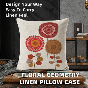 Flowers Themed Geometric Floral <b>Throw</b> Pillow Cover Home & Hotel Use Customizable Linen Eco-Friendly - Product Image 2