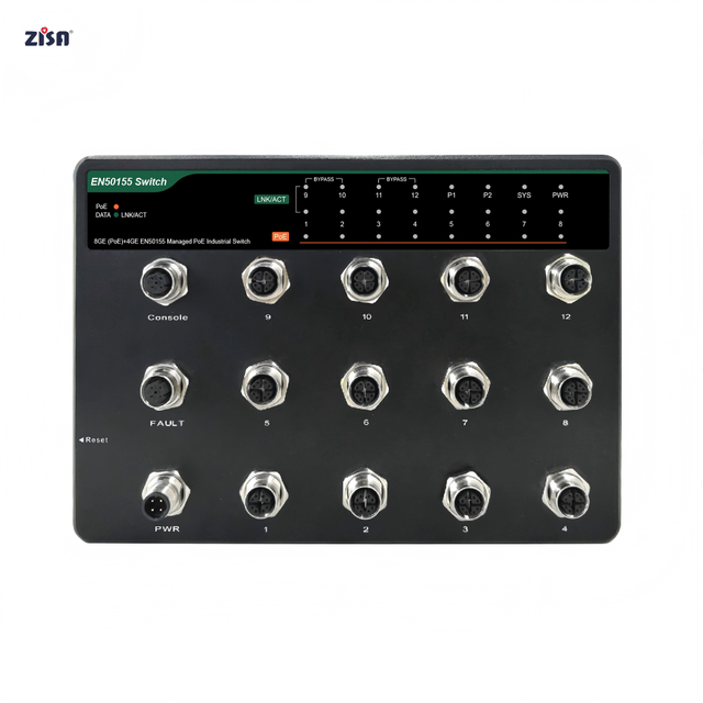 High Quality ZISA ZS3012GMEN-4B-W-V1 EN50155 M12 Industrial PoE Switch IP67 IK10 8PoE 4GE EN50155 Railway Vehicle Managed Switch