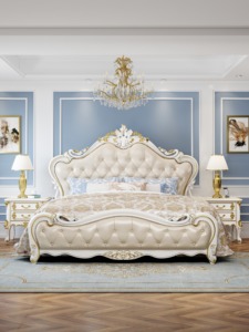 Luxury Tufted Upholstered King Size Bed, Classic Carved Solid Wood Double Bed Frame for Bedroom Furniture - Product Image 6