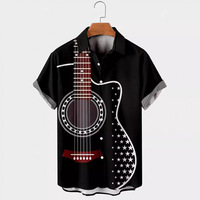 Herren Hawaiihemd mit 3D-Abstraktdruck, Regular Fit, Strandlandschaft und Gitarrenmuster, atmungsaktiv, schnelltrocknend, 100% Baumwolle, Strandkleidung