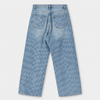Jeans en denim délavé bleu clair pour homme, coupe large, avec motif à carreaux dégradé ton sur ton