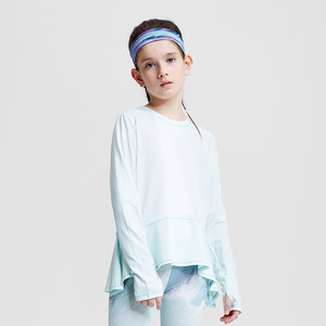 Camiseta <span class=keywords><strong>de</strong></span> Manga Larga <span class=keywords><strong>de</strong></span> Color Sólido para Niñas, con Dobladillo Dividido, <span class=keywords><strong>de</strong></span> Secado Rápido, para <span class=keywords><strong>Yoga</strong></span> y Deportes, Ideal para Actividades al Aire Libre <span class=keywords><strong>de</strong></span> Verano - Product Image 6
