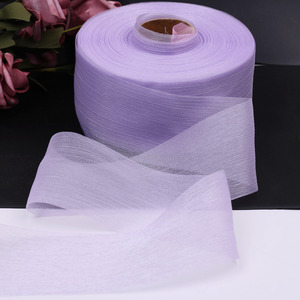 E-sihirli ucuz 6 Cm genişlik stok renk 50 Y rulo Premium kalite parlak şeffaf şerit organze rulo şerit düğün çiçek paketi için
