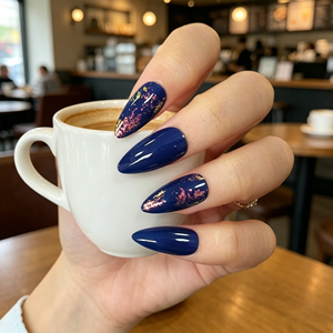 <span class=keywords><strong>Uñas</strong></span> Postizas de ABS Duraderas con Forma de Almendra Pre-Diseñada en <span class=keywords><strong>Azul</strong></span> <span class=keywords><strong>Marino</strong></span> y con Brillantina de Colores - Product Image 2