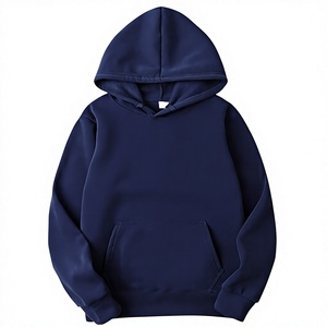 <b>Men's</b> <b>Navy</b> Blue Hooded Sweatshirt Solid Color Regular Fit Pocket Design Casual Autumn Wear <b>Fleece</b> Knitted Material - Product Image 1