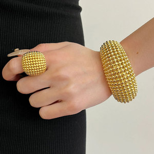 French Geometry Hollow Round Bead Open Bracelet Light Luxury Luxury <b>Small</b> High-grade Sense Bracelet Women's Gold-plated Jewelry - Product Image 3