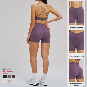 XW-EDK5544 Nuovi Pantaloncini <span class=keywords><strong>Sportivi</strong></span> da <span class=keywords><strong>Donna</strong></span> con Vita Incrociata, Asciugatura Rapida, Traspiranti, Effetto Push-Up, Vita Alta, per Yoga e Corsa - Product Image 2