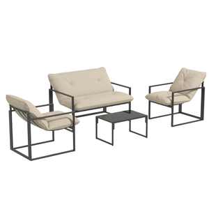 AJUNION, conjunto <span class=keywords><strong>de</strong></span> muebles <span class=keywords><strong>de</strong></span> jardín modernos, marco <span class=keywords><strong>de</strong></span> acero resistente, <span class=keywords><strong>juego</strong></span> <span class=keywords><strong>de</strong></span> salón para Patio, <span class=keywords><strong>juego</strong></span> <span class=keywords><strong>de</strong></span> muebles <span class=keywords><strong>de</strong></span> exterior <span class=keywords><strong>de</strong></span> 4 asientos con mesa <span class=keywords><strong>de</strong></span> centro con tapa <span class=keywords><strong>de</strong></span> cristal - Product Image 1