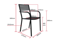 Chaise à bras empilable en fer pour café, restaurant, terrasse, jardin – Siège en métal noir durable – Plusieurs quantités disponibles