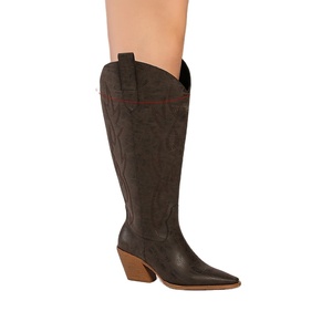Bottes de <span class=keywords><strong>cowboy</strong></span> pour femme à mollet extra large, en faux daim <span class=keywords><strong>beige</strong></span>, hauteur genou, style western, confortables, à bout pointu et talon carré, style montant - Product Image 4