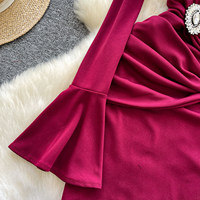 Robe Courte Décontractée Élégante pour Femme WIWT, Bordeaux, Ornée de Strass, Manches Longues Évasées, Moulante, Idéale pour Soirées et Clubs