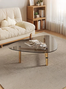 AGS-05-CJ Modern Minimalist Triangle <b>Coffee</b> <b>Table</b> with Tempered Glass Top and Metal Frame for <b>Small</b> Space Living Room Furniture - Product Image 1