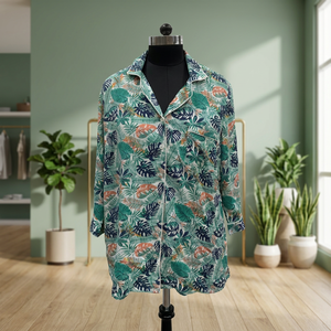 Camisa de Manga Larga para Mujer, Estampado Floral Simple, Cierre de Botones, Corte Regular, Informal, Primavera Verano, Blusa de Popelina, Estampado de Plantas de Longitud Completa - Product Image 3