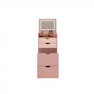 Modern Wood Smart 3-in-1 Multifunctional Bedroom <b>Dressing</b> <b>Table</b> <b>Stool</b> Set Three-color Lighting Modes HD Mirror Two Sliding - Product Image 1