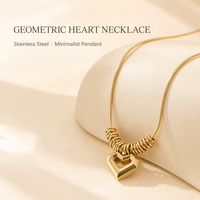 Collier Cœur en Acier Inoxydable Plaqué Or, Pendentif Double Cœur, Chaîne Serpent, Anneaux Multiples, Collier Poli Miroir pour Femme