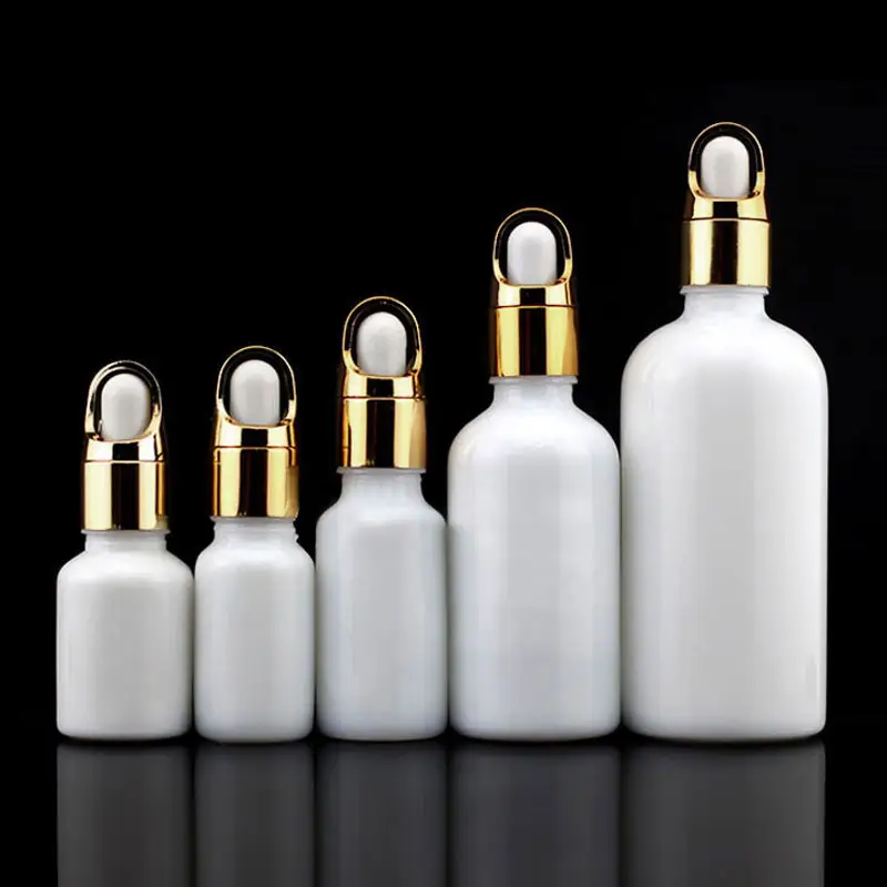 Garrafa de vidro de porcelana branca, garrafa de vidro com tampa de ouro, 5ml/10ml/15ml/20ml/30ml/50ml/100ml