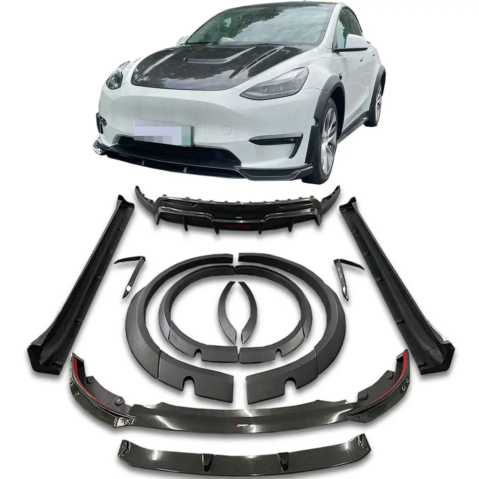 סיבי פחמן רכב גוף ערכת עבור טסלה דגם Y Bodykit מול שפתיים צד חצאיות אחורי מפזר ספוילר