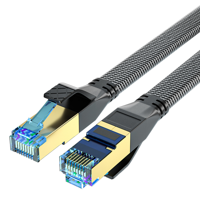 Factory Flat Cat8 Rj45 FTP Communication Lan Cable 2000MHz 40Gbps Cat 8 Ethernet Patch Cable