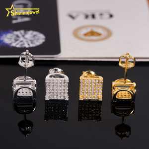 أقراط هيب هوب فاحص الماس لتمرير الأقراط الفضية العنقودية المويسانيتي الماسية للرجال جاهزة للشحن - Product Image 3