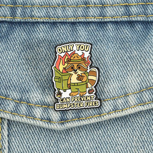 เข็มกลัดเคลือบลายมีมไฟดับบนถังขยะ แรคคูนเรนเจอร์ ตลกขบขัน เครื่องประดับติดปกเสื้อ พร้อมส่ง ขายส่ง - Product Image 1