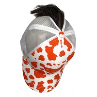 Gorra de béisbol de malla con cola de caballo y estampado de vaca para mujer, con logo personalizado, estilo Y2K, diseño digital, patrón de camuflaje, gorras trucker