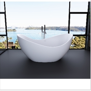 <span class=keywords><strong>Baignoire</strong></span> en pierre solide autoportante Watersion aux lignes épurées, parfaite pour les salles de bain contemporaines - Product Image 3