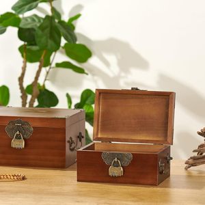 Caja de almacenamiento decorativa de madera con tapas Caja de joyería de memoria hecha a mano Cofre del Tesoro con bloqueo de código - Product Image 4