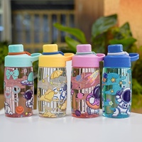Bouteille d'eau réutilisable en plastique anti-fuite pour enfants, 500 ml, motif astronaute, avec poignée, en PC, idéale pour la rentrée scolaire