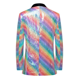 Chaqueta con lentejuelas de arcoíris para hombre, Chaqueta de traje con purpurina colorida para hombre, chaqueta de escenario para fiesta de graduación - Product Image 3
