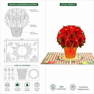 Tarjeta de Felicitación Navideña 3D con Diseño de Flor de Pascua, Hecha a Mano, Regalo Sorpresa para Deseos Festivos - Product Image 5