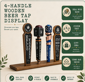 Soporte de exhibición personalizado de madera para manijas de grifos de cerveza, organizador de manijas de grifos de cerveza con logotipo personalizado para mostrador de bar - Product Image 2